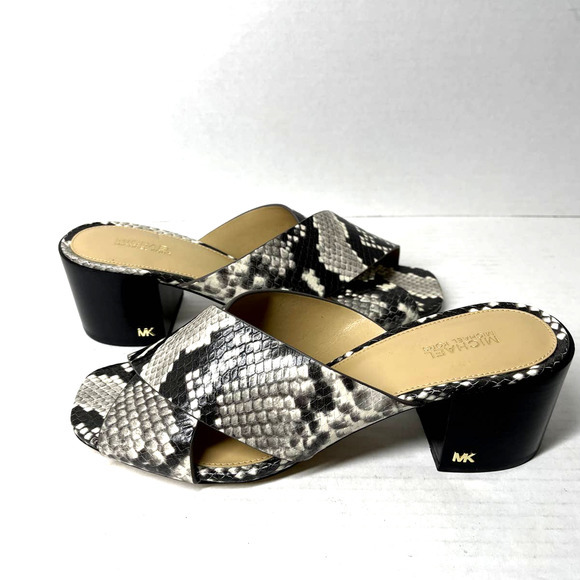 Michael Michael Kors Abbott Snakeskin Slide On Criss Cross Open Toed Sandals NEW - Picture 1 of 7